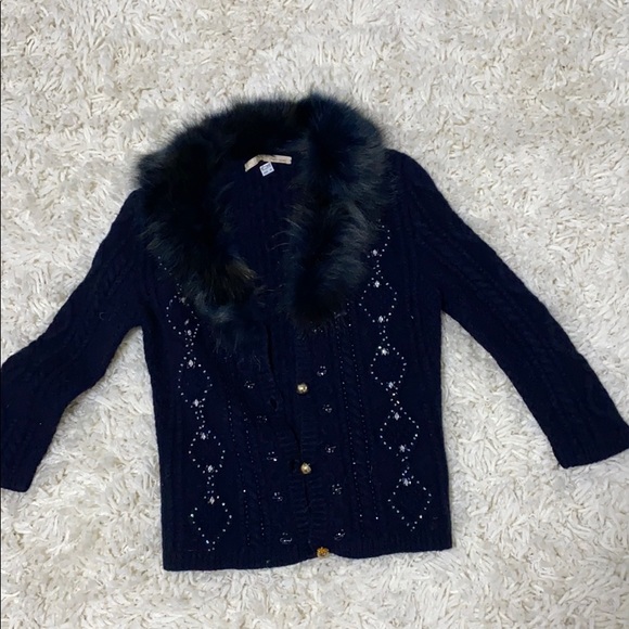 Roberto Cavalli class fox Fur sweater navy blue Y2K 90s vintage size 44